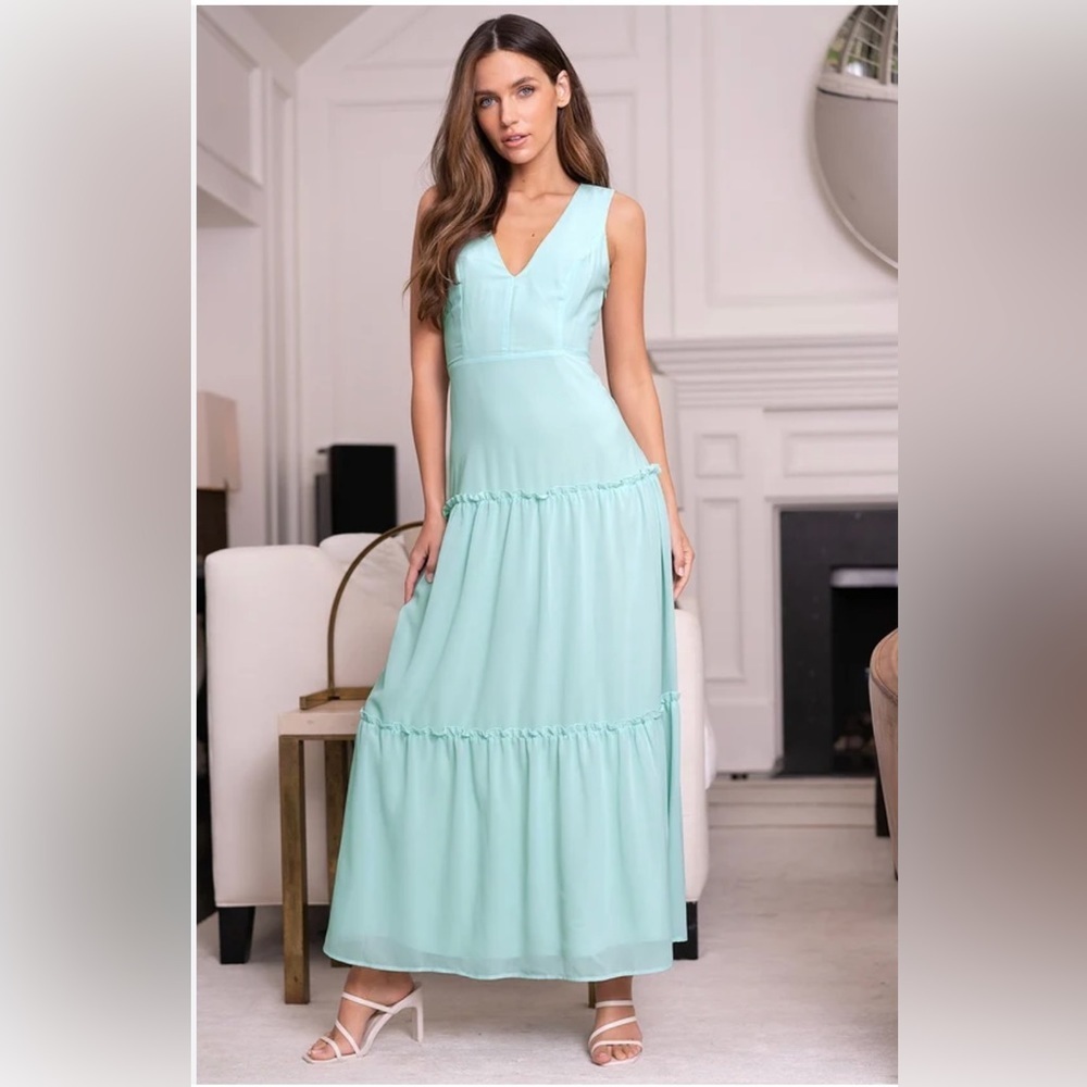 LULU'S NWT "It's A Beautiful Day" Boho Guest Party Mint Sleeveless Tier Maxi XL